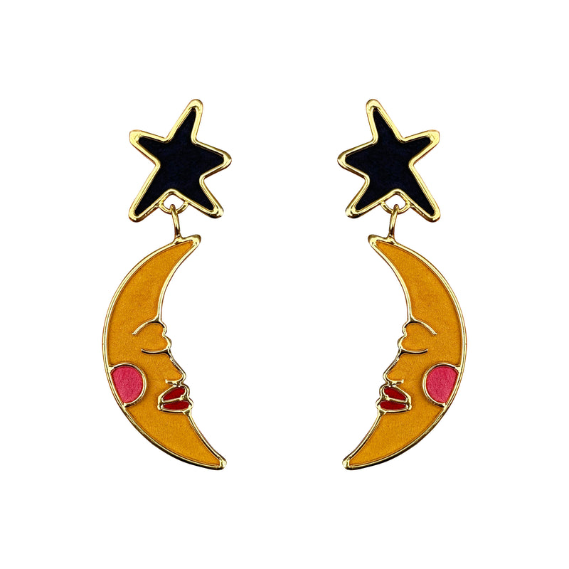 Yellow velvet moon earrings