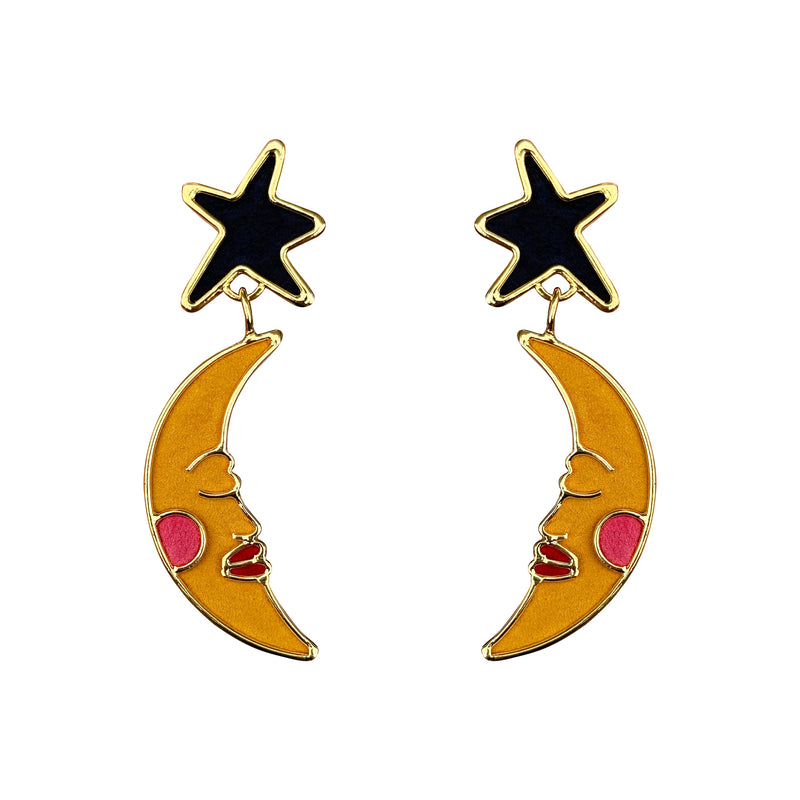 Yellow velvet moon earrings