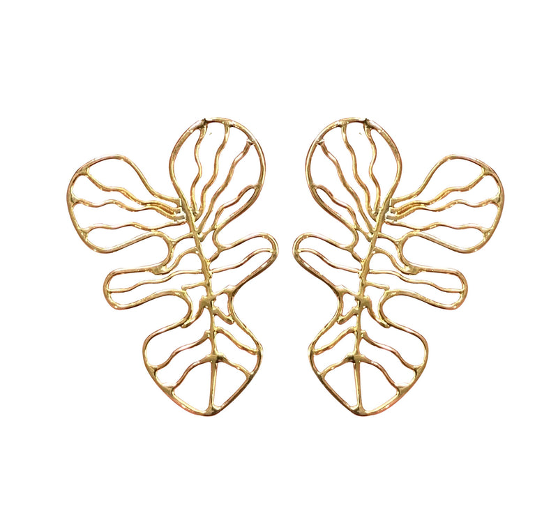 Gold Monstera Earrings