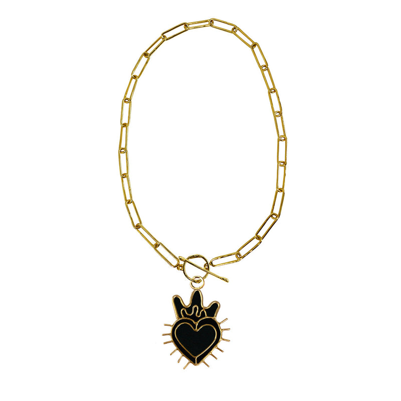 Chain link thin sagrado corazón black.
