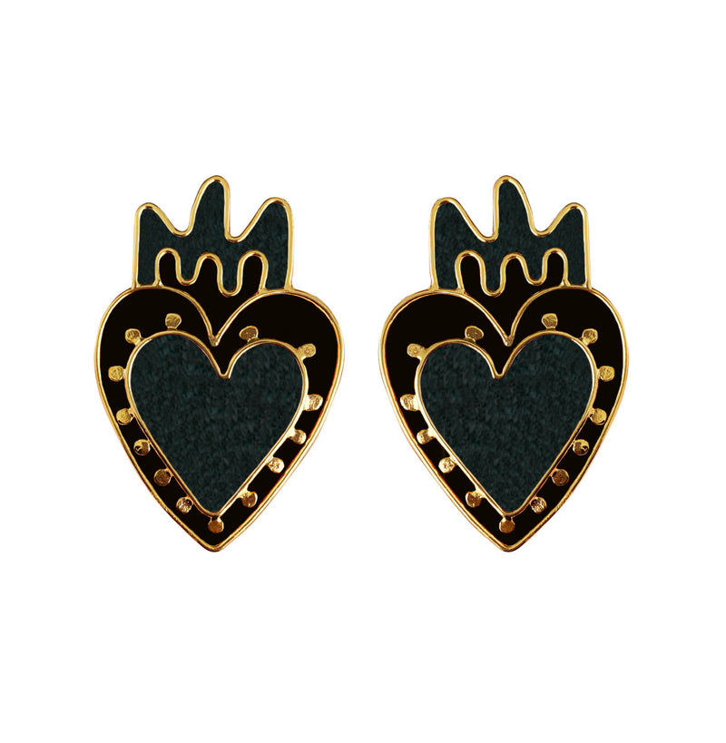 Heart and point black earrings